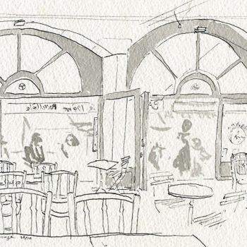 Drawing titled "Besançon, Bar resta…" by Denis Demouge, Original Artwork
