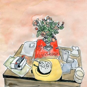 Dibujo titulada "Bouquet de roses du…" por Denis Demouge, Obra de arte original