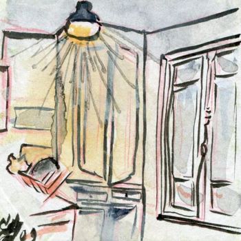 Drawing titled "Intérieur de cuisine" by Denis Demouge, Original Artwork