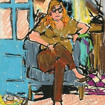 Dessin intitulée "Suzanne au salon" par Denis Demouge, Œuvre d'art originale