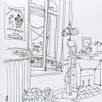 Drawing titled "Salon à Trouville" by Denis Demouge, Original Artwork