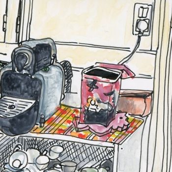 Drawing titled "La machine à café d…" by Denis Demouge, Original Artwork