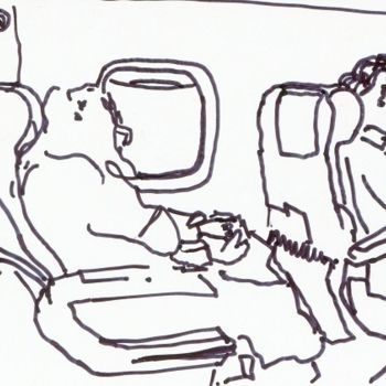 Dessin intitulée "Dans l'avion pour R…" par Denis Demouge, Œuvre d'art originale, Autre