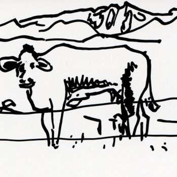 Zeichnungen mit dem Titel "Première vache du c…" von Denis Demouge, Original-Kunstwerk