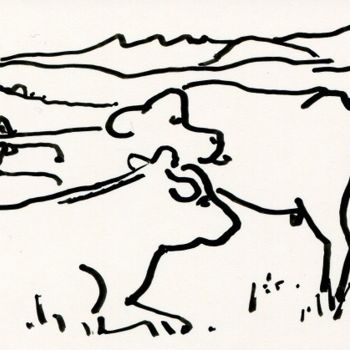 Drawing titled "Deuxième vache du c…" by Denis Demouge, Original Artwork