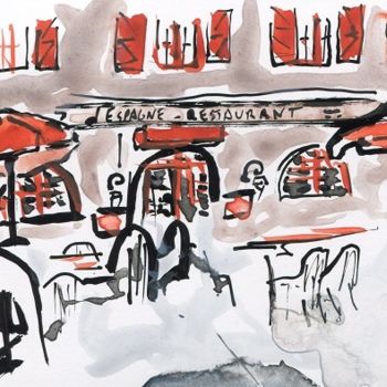 Dibujo titulada "Restaurant du Pont…" por Denis Demouge, Obra de arte original