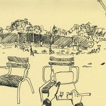 Dessin intitulée "Pause au jardin des…" par Denis Demouge, Œuvre d'art originale
