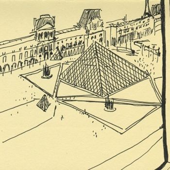 Drawing titled "Paris, la pyramide…" by Denis Demouge, Original Artwork, Other