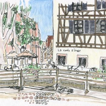 Drawing titled "Strasbourg, la cord…" by Denis Demouge, Original Artwork