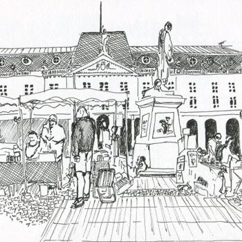 Drawing titled "Strasbourg, bouquin…" by Denis Demouge, Original Artwork