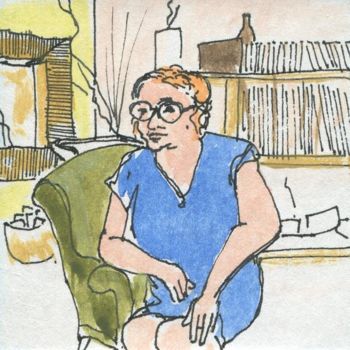 Dessin intitulée "Dans la robe bleue…" par Denis Demouge, Œuvre d'art originale