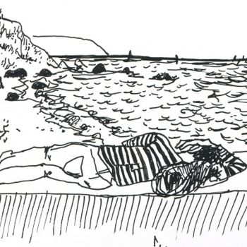 Dessin intitulée "David dort à la pla…" par Denis Demouge, Œuvre d'art originale