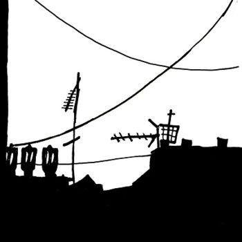 Dessin intitulée "Les toits le soir e…" par Denis Demouge, Œuvre d'art originale