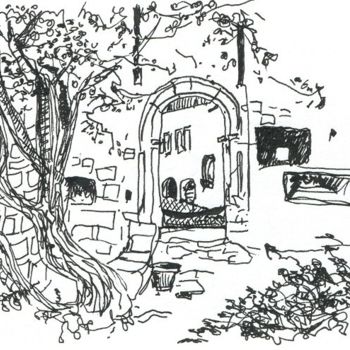 Drawing titled "Entrée du château d…" by Denis Demouge, Original Artwork