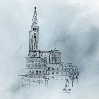 Dessin intitulée "Cathédrale de Stras…" par Denis Demouge, Œuvre d'art originale, Autre