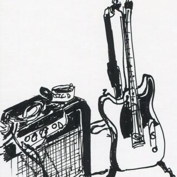 Drawing titled "Guitare Gibson et a…" by Denis Demouge, Original Artwork