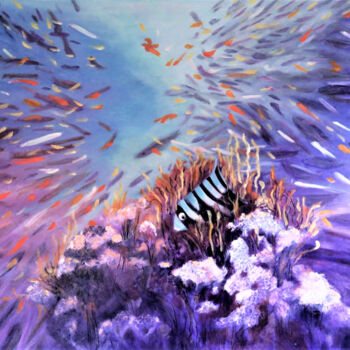 Painting titled "Reef Life" by Denise Campbell, Original Artwork, Acrylic Mounted on Wood Stretcher frame
