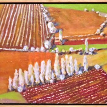 Painting titled "White Poplars" by Denise Campbell, Original Artwork, Oil Mounted on Wood Panel