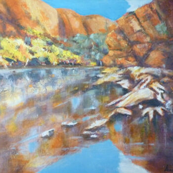 Painting titled "Fresh Waters" by Denise Campbell, Original Artwork, Oil Mounted on Wood Panel
