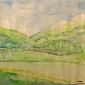 Painting titled "Colline" by Denise Gemin, Original Artwork, Watercolor