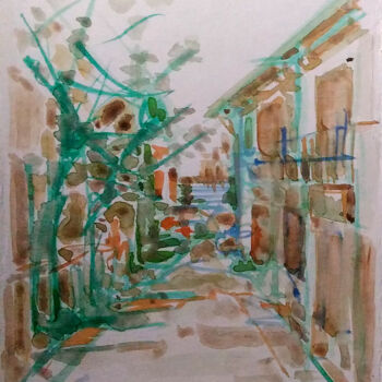 Painting titled "Via" by Denise Gemin, Original Artwork, Watercolor