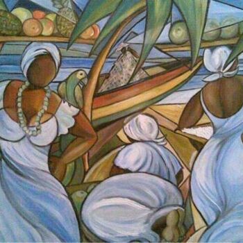 Painting titled "BAHIANAS NA PRAIA" by Denise Helena Ckless, Original Artwork