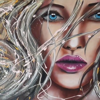 Картина под названием "Cheveux au vent" - Denise-Jane Hosotte, Подлинное произведение искусства, Масло