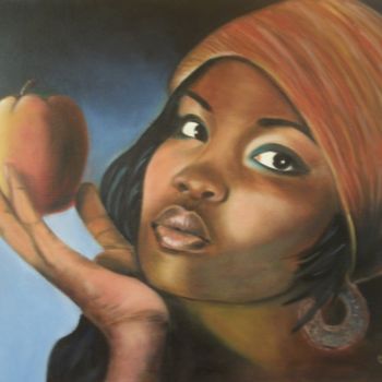 Peinture intitulée "Jeune fille noire à…" par Denise-Jane Hosotte, Œuvre d'art originale, Huile
