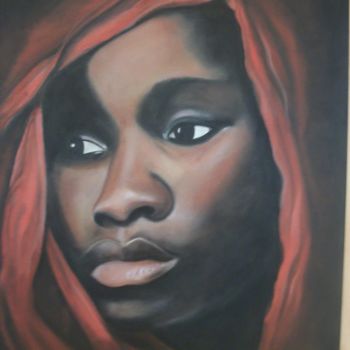 Peinture intitulée "Femme noire au foul…" par Denise-Jane Hosotte, Œuvre d'art originale, Huile