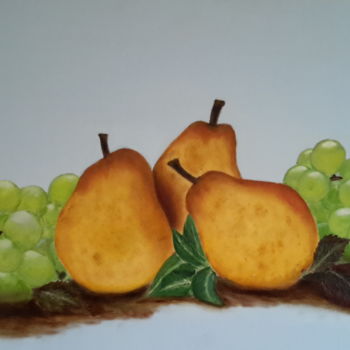 Peinture intitulée "Poires et raisins" par Denise-Jane Hosotte, Œuvre d'art originale, Huile