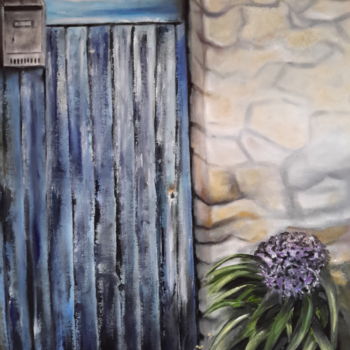 Malerei mit dem Titel "Vieille porte bleue" von Denise-Jane Hosotte, Original-Kunstwerk, Öl