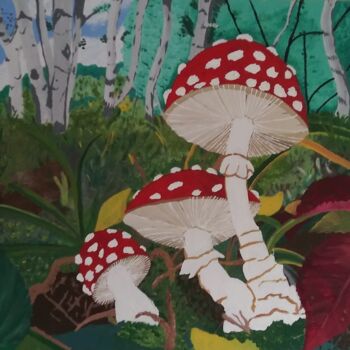Painting titled "Champignons sauvages" by Denise Langlais, Original Artwork, Acrylic