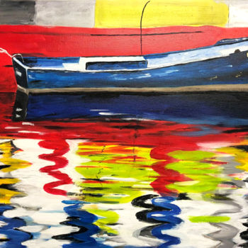 Peinture intitulée "Bateau de pêche à F…" par Denise Latour, Œuvre d'art originale, Huile