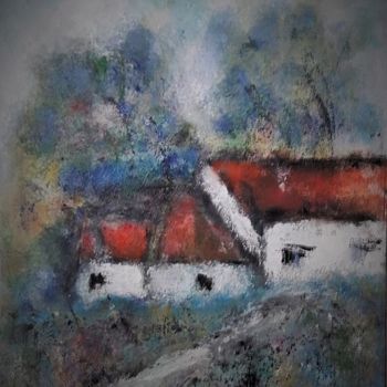 Painting titled "paysage" by Denise Louin-Lecoeur, Original Artwork, Acrylic