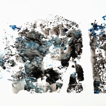 Gravures & estampes intitulée "Abstraction bleue e…" par Denise Manceau, Œuvre d'art originale, Monotype