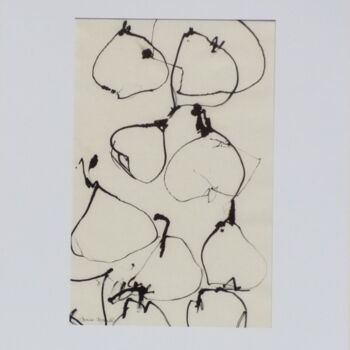 Dessin intitulée "Tas de poires." par Denise Manceau, Œuvre d'art originale, Encre Monté sur Carton