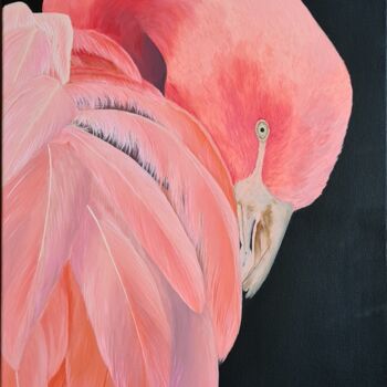 Painting titled "Flamingo pink" by Denise Martens Art, Original Artwork, Acrylic