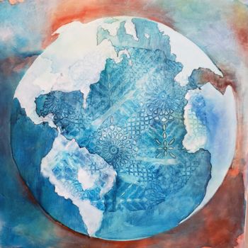 Pittura intitolato "Planeta Terra II" da Denise Serralheiro, Opera d'arte originale, Encausti