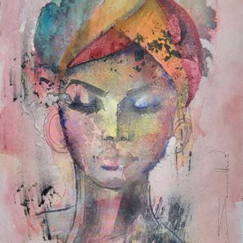 Pintura intitulada "AFRICANA" por Denise Serralheiro, Obras de arte originais, Aquarela Montado em Armação em madeira