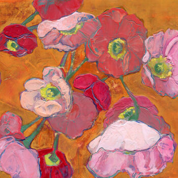Картина под названием "Dancing Poppies On…" - Denise Souza Finney, Подлинное произведение искусства, Акрил