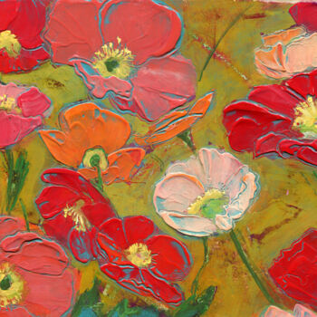 Pintura titulada "Dancing Poppies On…" por Denise Souza Finney, Obra de arte original, Acrílico
