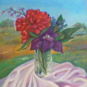Painting titled "fleurs transportées" by Deniseb, Original Artwork, Oil