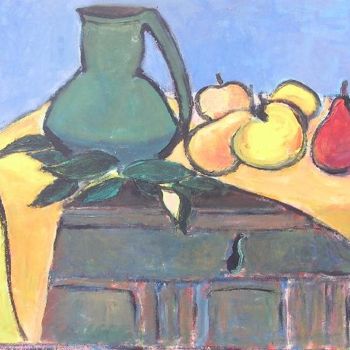 Painting titled "NATURE MORTE AU COF…" by Denise Jouve, Original Artwork, Oil