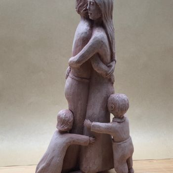 Sculpture intitulée "papa maman terre cu…" par Denis Thebaudeau, Œuvre d'art originale, Terre cuite