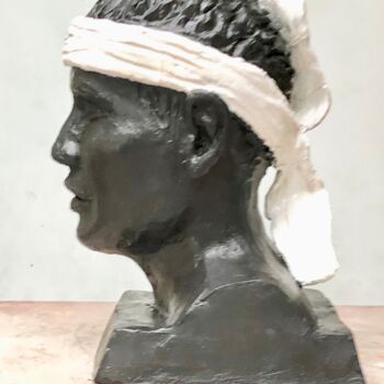 Sculpture titled "tête de maure du dr…" by Denis Thebaudeau, Original Artwork, Terra cotta