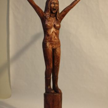 Скульптура под названием "FEMEN" - Denis Thebaudeau, Подлинное произведение искусства, Дерево