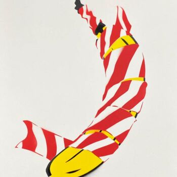 Druckgrafik mit dem Titel "FLATTERBAND-BANANE…" von Dennis Josef Meseg, Original-Kunstwerk, Sprühfarbe