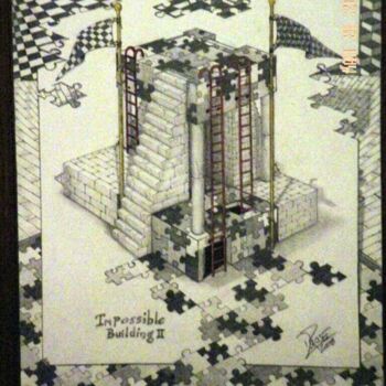 Dibujo titulada "Impossible Building…" por Dennis Rose, Obra de arte original