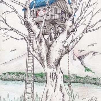 Drawing titled "Treehouse" by Dennis Rose, Original Artwork