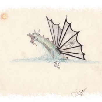 Drawing titled "colored dragon" by Dennis Rose, Original Artwork